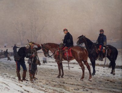 General questioning a mobile guard supporting an injured officer, December 1870 by Alphonse Marie de Neuville