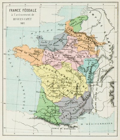 Map of France in 987 by Alphonse Marie de Neuville