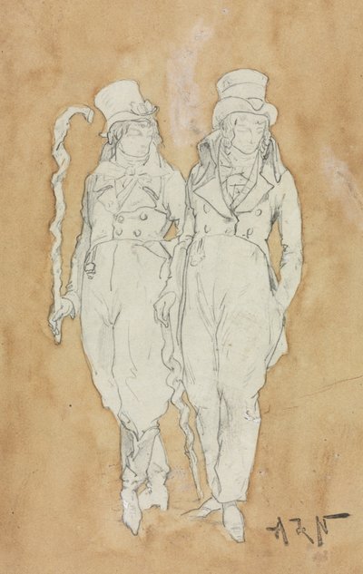 Two Young Men of Fashion Standing, Second Half 19th Century by Alphonse Marie de Neuville