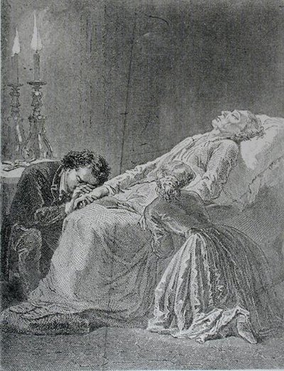 The Death of Jean Valjean, illustration from Les Miserables by Victor Hugo by Alphonse Marie de after Neuville