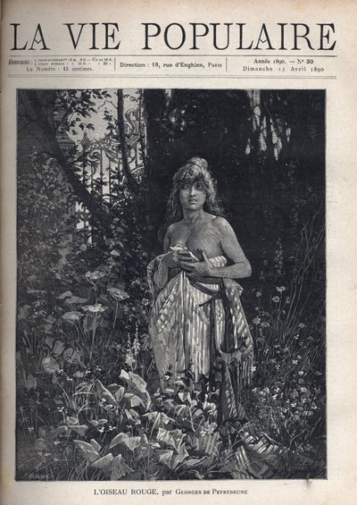 A Naked Young Woman, Standing and Covering Her Body with a Blanket, Surrounded by Vegetation and Trees by Alphonse Mucha