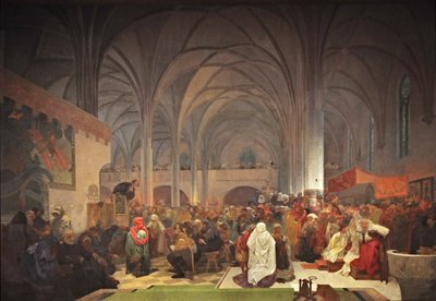 Master Jan Hus Preaching at the Bethlehem Chapel by Alphonse Mucha