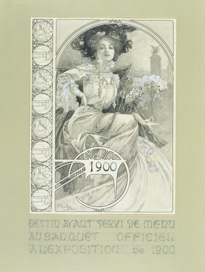 Official Banquet of the Paris International Exhibition 1900. Design for the Menu by Alphonse Mucha
