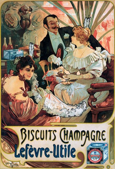 Poster advertising Biscuits Champagne Lefèvre-Utile by Alphonse Mucha