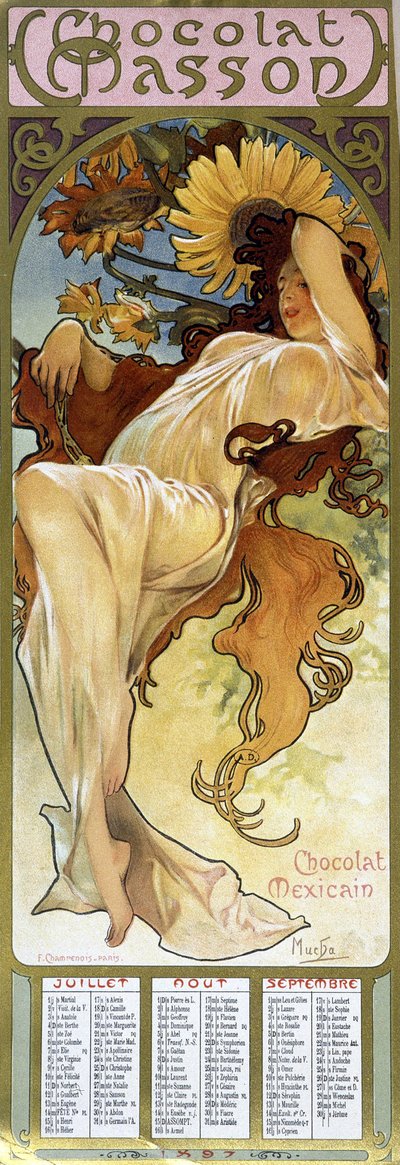 Woman in Autumn mood - by Mucha, calendar 