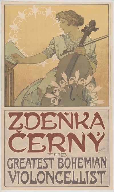 Zdeňka Černý, the Greatest Bohemian Violoncellist by Alphonse Mucha