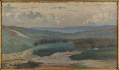 A Pond in the Dunes at Night, Siouville by Alphonse Osbert