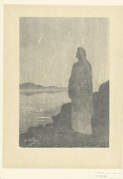 Standing Woman by the Waterside Looking at the Moon by Alphonse Osbert