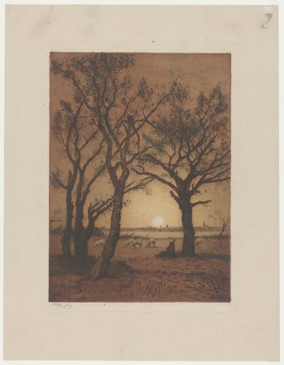 Landscape with Sheep at Sunset by Alphonse Stengelin (signed by artist)
