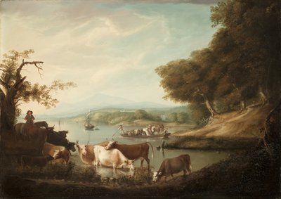 A Calm Watering Place--Extensive and Boundless Scene with Cattle by Alvan Fisher
