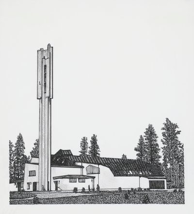 Drawing of the Church of Three Crosses by Alvar Aalto