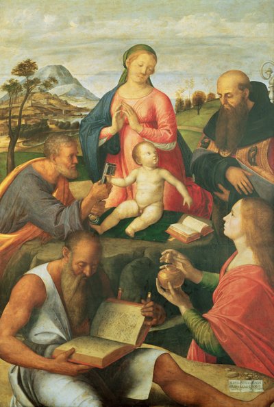 Madonna and Child with SS. Peter, Jerome and Mary Magdalene with a Bishop, 1500 by Alvise Vivarini