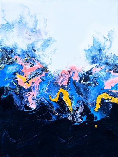 Abstract Blue Gold Swirls by Alyson Storms