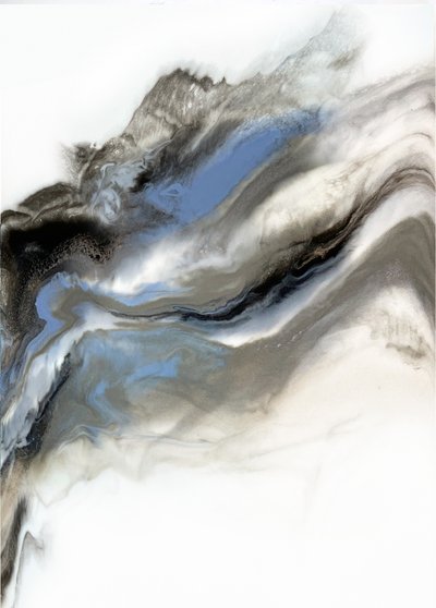 Blue Grey Fluid Abstract by Alyson Storms