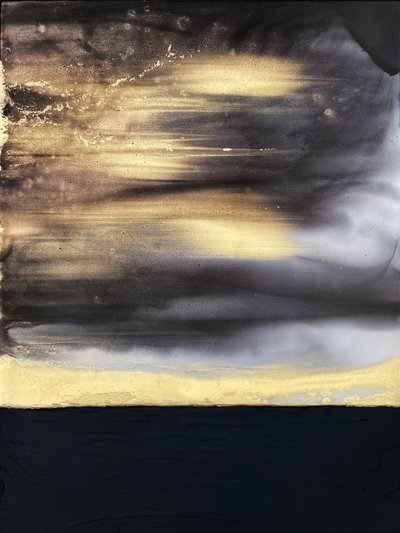 Golden Horizon Abstract by Alyson Storms
