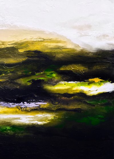 Green Gold Abstract Landscape by Alyson Storms
