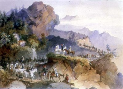 A Diplomatic Party being Escorted Across a Mountain Range by Amadeo Preziosi