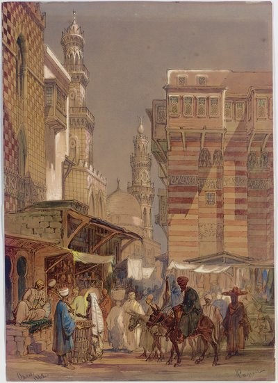 Market Day on the Muizz id-Din li-Lah, Old Cairo by Amadeo Preziosi