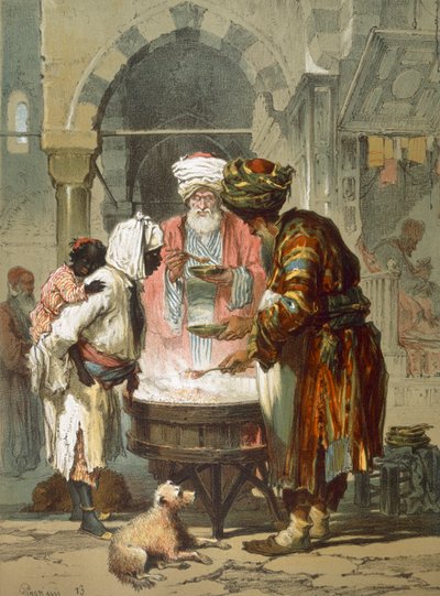 Woman at a street fountain Sebil, pub. 1865 by Amadeo Preziosi