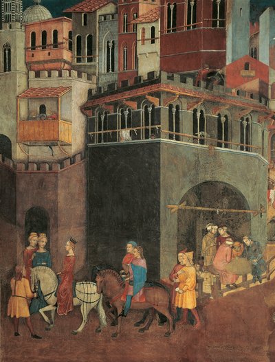 Procession of Nobility on streets of city (detail) by Ambrogio Lorenzetti