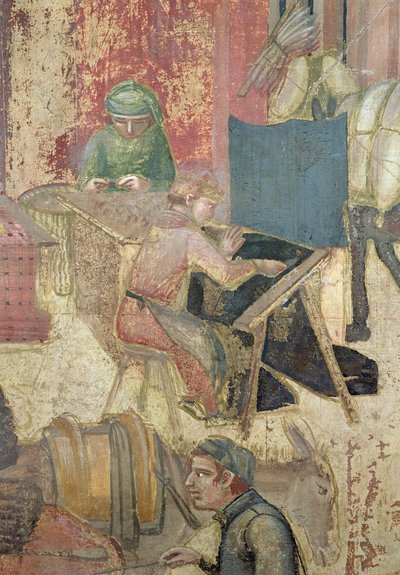 Effects of Good Government in the City, Weavers (detail) by Ambrogio Lorenzetti