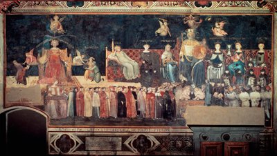 Effects of Good and Bad Government on the City and the Countryside (detail representing good government). Fresco by Ambrogio Lorenzetti by Ambrogio Lorenzetti