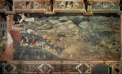 The Countryside (detail) - Fresco by Ambrogio Lorenzetti by Ambrogio Lorenzetti