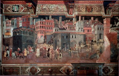 The effects of good and bad government on the city and the country (detail) by Ambrogio Lorenzetti