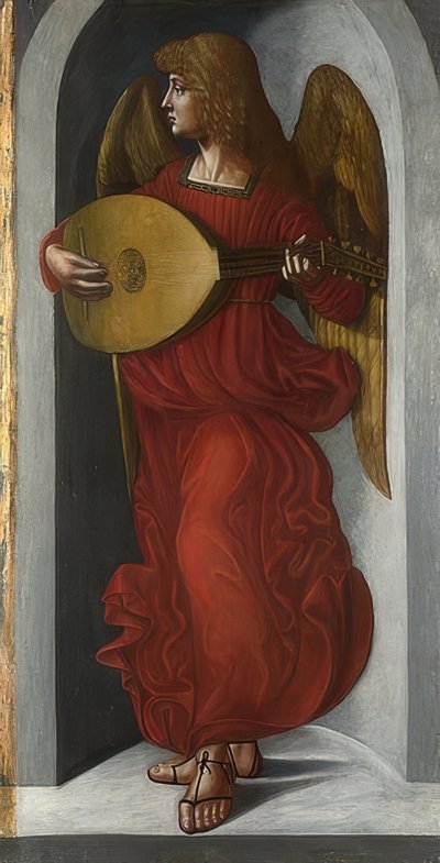 An Angel in Red with Lute (Wing of the Altar of San Francesco, Milan) by Ambrogio de Predis