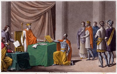 Charles II the Bald signing the Treaty of Verdun with Louis II the Germanic by Ambroise Tardieu