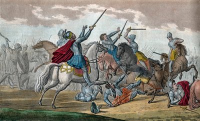 Clovis I (466-511), King of the Franks, Dynasty of the Merovingians - During the Battle of Tolbiac against the Alamans, he vowed to convert to Catholicism if God grants him victory - Drawn and engraved by Ambroise Tardieu in 1825 by Ambroise Tardieu
