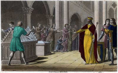 Grimoald, son of Pépin the Elder, Mayor of the Palace of Austrasia (642) under Sigebert III. Designed and engraved by Ambroise Tardieu in 1825 by Ambroise Tardieu