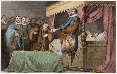 Henry III (1551-1589), King of France, Recognizes Henry of Navarre (Henry IV) as His Legitimate Successor on His Deathbed - Saint-Cloud, August 2 by Ambroise Tardieu