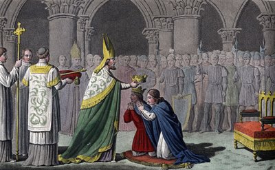 Louis III (863-882) and Carloman (865-884) crowned together - Louis III (c. 863 - 882) and Carloman (? - 884) are sacred and crowned on the same day (in 879) in the Abbey of Ferrières in Gâtinais - Designed and engraved by Ambroise Tardieu in 1825 by Ambroise Tardieu