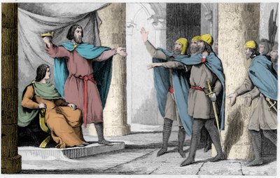 Louis V the Indolent shows his crown to his followers in 986 - Louis V the Lazy (c. 967-987), proclaimed king of France by the protection of Hugues Capet, who became king of France, in 986 - Engraving of 1825 in 