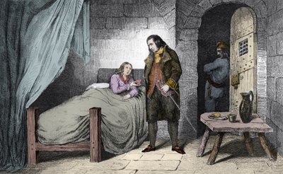 Louis XVII (1785-95) Sick and Imprisoned - The Dauphin of France Louis XVII (1785-1795) Sick in the Prison of the Temple - Engraving of 1825 in 