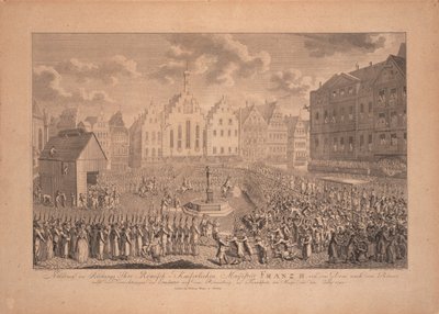 The coronation procession of Francis II from the Frankfurt Cathedral to Römerberg in July 1792 by Ambrosius Gabler