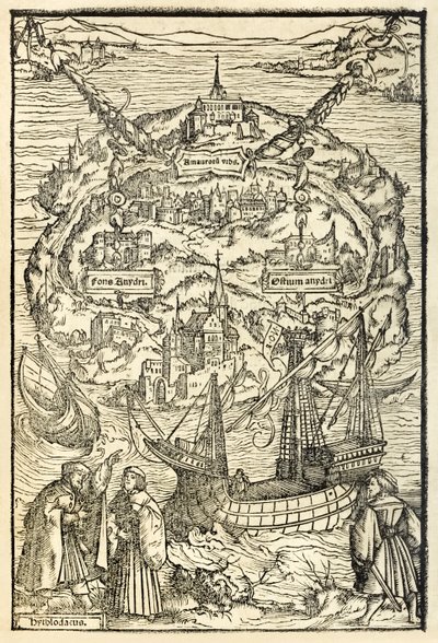 Map of the New Island of Utopia from a 1518 Edition of Utopia by Sir Thomas More, First Published in 1516 by Ambrosius Holbein