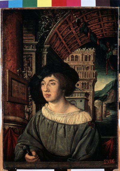 Portrait of a Young Man. A High-Ranking Person in a Renaissance Style Decor by Ambrosius Holbein