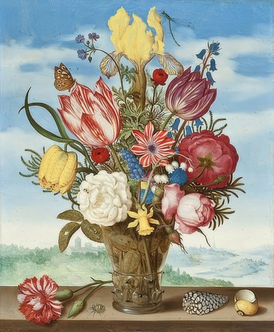 Bouquet of Flowers on a Ledge. 1619 by Ambrosius the Elder Bosschaert