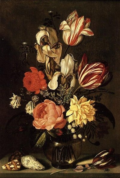 Mixed Flowers on a Ledge with Shells and a Fly by Ambrosius the Younger Bosschaert