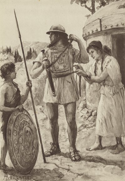 An Italic Farmer of the Bronze Age Arming for Battle by Amedee (after) Forestier