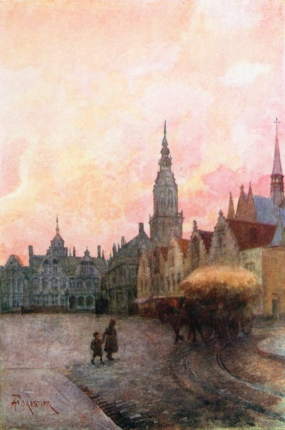Grande Place and Belfry, Furnes by Amedee (after) Forestier