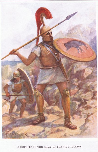 A Hoplite in the Army of Servius Tullius (illustration from The Roman Soldier) by Amedee Forestier