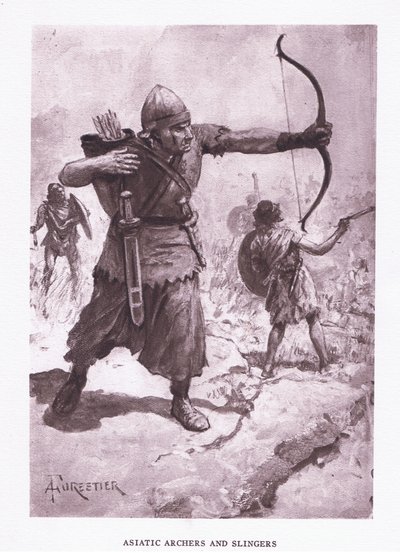 Asiatic Archers and Slingers (illustration from The Roman Soldier) by Amedee Forestier