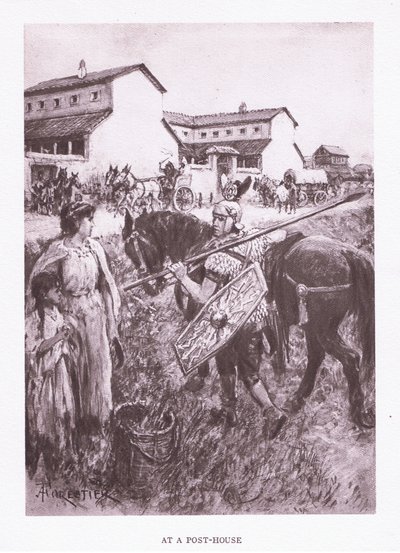 At a Post House (illustration from The Roman Soldier) by Amedee Forestier