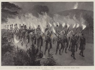 Our Imperial Guests, Arrival of the Czar and Czarina at Balmoral, Escorted by Highlanders Bearing Torches by Amedee Forestier