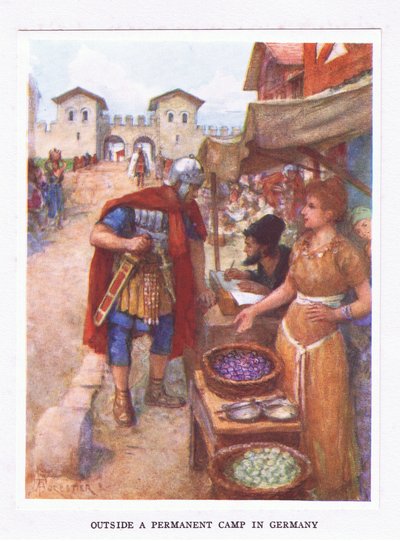 Outside a Permanent Camp in Germany (illustration from The Roman Soldier) by Amedee Forestier