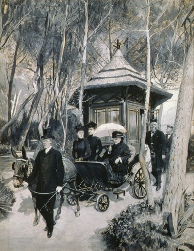 Queen Victoria Riding in a Mule Carriage with John Brown in Attendance by Amedee Forestier