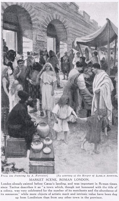 Roman market scene, London, illustration from 